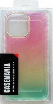 iPhone 14 Pro - Regenboog Glitter Back Cover - Roze &amp;amp; Geel