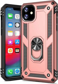 iPhone 11 - Armor met Kickstand Ring - Rosegoud