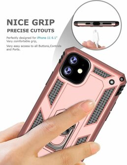 iPhone 11 - Armor met Kickstand Ring - Rosegoud
