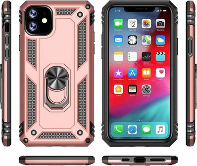 iPhone 11 - Armor met Kickstand Ring - Rosegoud