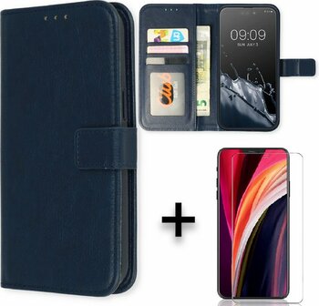iPhone 14 Pro - Book Case &amp;amp; Glas - Blauw