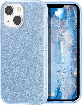 iPhone 14 Plus - Glitter Back Cover - Blauw