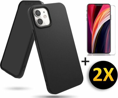 iPhone 12 Mini - Back Cover &amp;amp; 2X Glas - Zwart