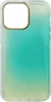 iPhone 14 Pro - Regenboog Glitter Back Cover - Turquoise