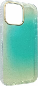 iPhone 14 Pro - Regenboog Glitter Back Cover - Turquoise