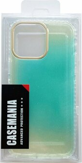 iPhone 14 Pro - Regenboog Glitter Back Cover - Turquoise
