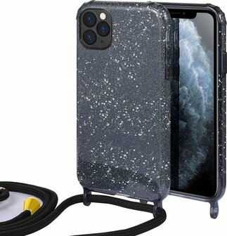 iPhone 12 Pro Max Zwart - Glitter Back Cover met Koord