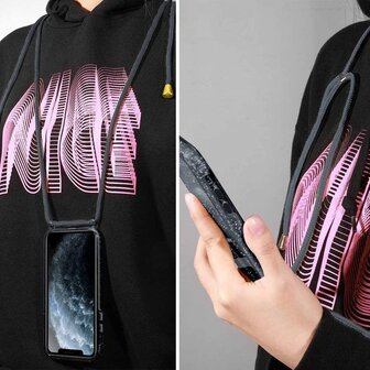 iPhone 12 Pro Max Zwart - Glitter Back Cover met Koord