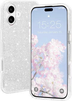 iPhone 16 Plus - Glitter Back Cover - Zilver