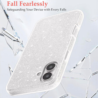 iPhone 16 Plus - Glitter Back Cover - Zilver