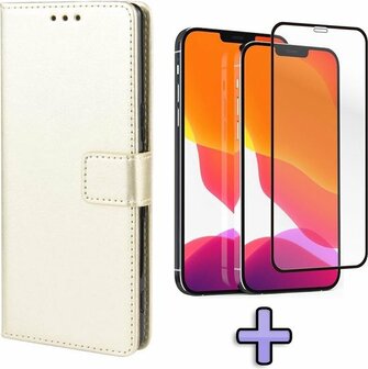 iPhone 12 Pro Max - Book Case &amp;amp; Full Glas - Goud