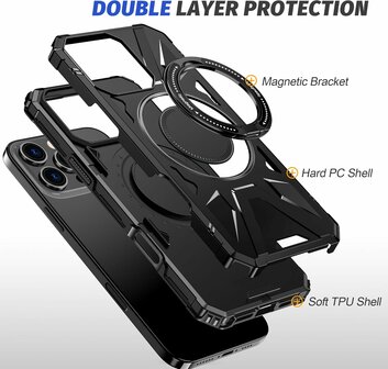 iPhone 16 Pro - MagSafe Kickstand Armor Back Cover - Zwart