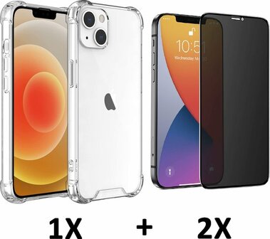 iPhone 14 Plus - Anti Shock &amp;amp; 2x Privacy Glas - Transparant