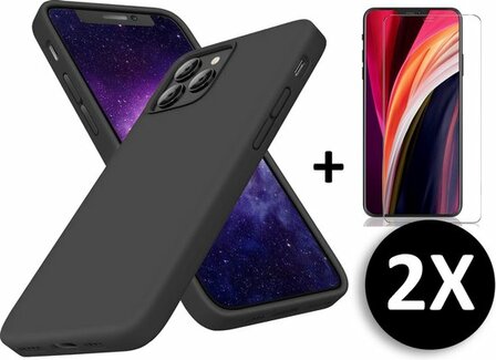 iPhone 12 Pro Max - Back Cover &amp;amp; 2X Glas - Zwart