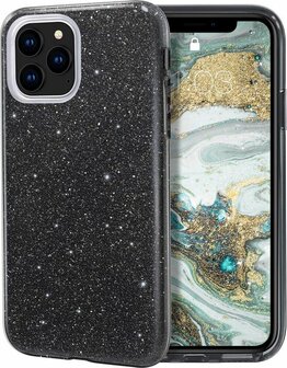 iPhone 12 Pro Max - Glitter Back Cover - Zwart