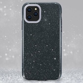 iPhone 12 Pro Max - Glitter Back Cover - Zwart