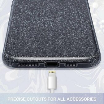 iPhone 12 Pro Max - Glitter Back Cover - Zwart