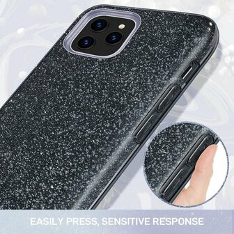 iPhone 12 Pro Max - Glitter Back Cover - Zwart
