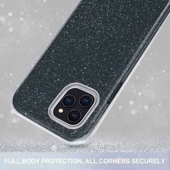 iPhone 12 Pro Max - Glitter Back Cover - Zwart