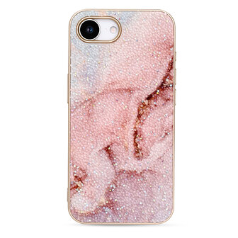 iPhone 16E - Marmer Diamant Glitter - Roze