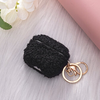 AirPods 3 - Zwart - Schokbestendig Teddy Furr Cover met Ring &amp;amp; Sleutelhanger