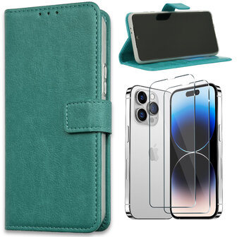 iPhone 15 Plus - Book Case &amp;amp; 2x Glas - Turquoise