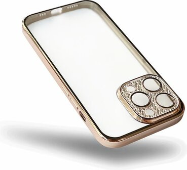 iPhone 12 - Glitter Cam Back Cover - Goud