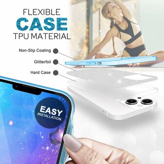 iPhone 15 Plus - Glitter Back Cover - Blauw