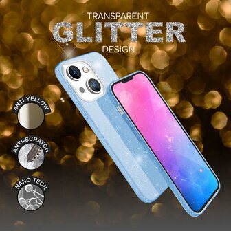 iPhone 15 Plus - Glitter Back Cover - Blauw
