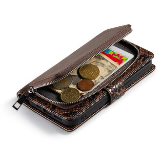 iPhone 13 - Bruin - 2 in 1 Slangen Portemonnee Book Case met Rits