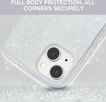 iPhone 14 - Glitter Back Cover - Zilver