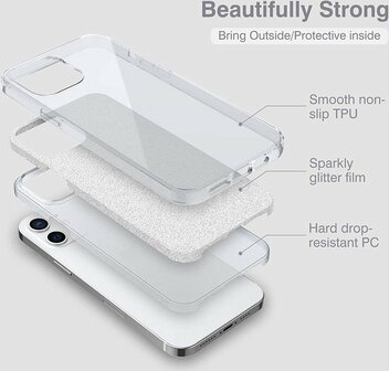iPhone 14 - Glitter Back Cover - Zilver