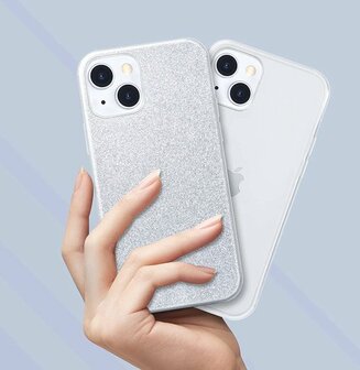 iPhone 14 - Glitter Back Cover - Zilver