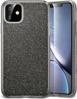iPhone 12 Mini - Glitter Back Cover - Zwart