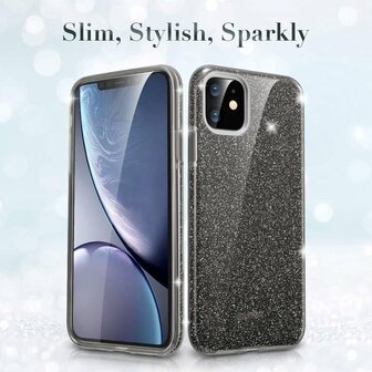 iPhone 12 Mini - Glitter Back Cover - Zwart