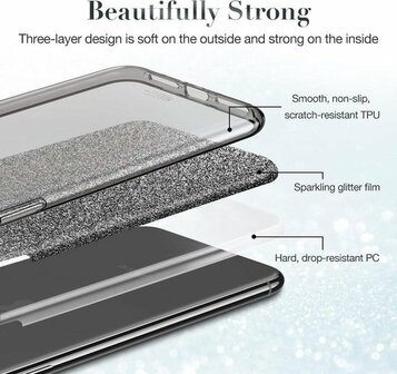 iPhone 12 Mini - Glitter Back Cover - Zwart