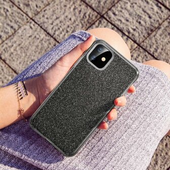 iPhone 12 Mini - Glitter Back Cover - Zwart