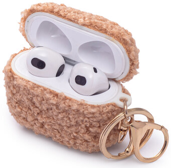 AirPods 3 - Bruin - Schokbestendig Teddy Furr Cover met Ring &amp;amp; Sleutelhanger