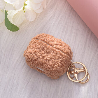 AirPods 3 - Bruin - Schokbestendig Teddy Furr Cover met Ring &amp;amp; Sleutelhanger