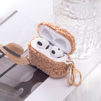 AirPods 3 - Bruin - Schokbestendig Teddy Furr Cover met Ring &amp;amp; Sleutelhanger