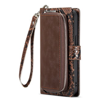 iPhone 13 Mini - Bruin - 2 in 1 Slangen Portemonnee Book Case met Rits