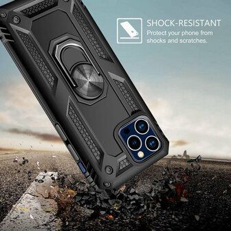 iPhone 12 Pro Max Zwart - Armor met Kickstand Ring
