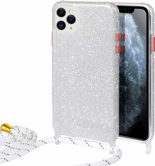iPhone 12 Pro Max Zilver - Glitter Back Cover met Koord