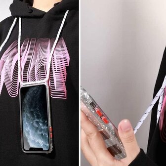 iPhone 12 Pro Max Zilver - Glitter Back Cover met Koord