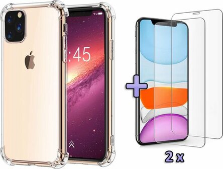 iPhone 11 Pro Max - Anti Shock &amp;amp; 2X Glas - Transparant