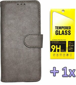 iPhone 12 Mini - HQ Book Case &amp;amp; Glas - Grijs