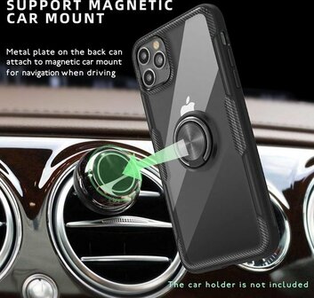 iPhone 11 Pro - Carbon Armor Back Cover met Ring - Zwart