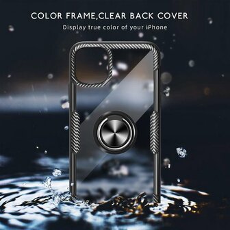 iPhone 11 Pro - Carbon Armor Back Cover met Ring - Zwart