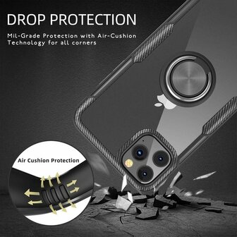 iPhone 11 Pro - Carbon Armor Back Cover met Ring - Zwart