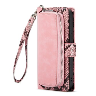 iPhone 13 Mini - Roze - 2 in 1 Slangen Portemonnee Book Case met Rits